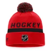 Bonnet d'hiver Fanatics  Authentic Pro Locker Room Cuffed Pom Knit NHL Chicago Blackhawks