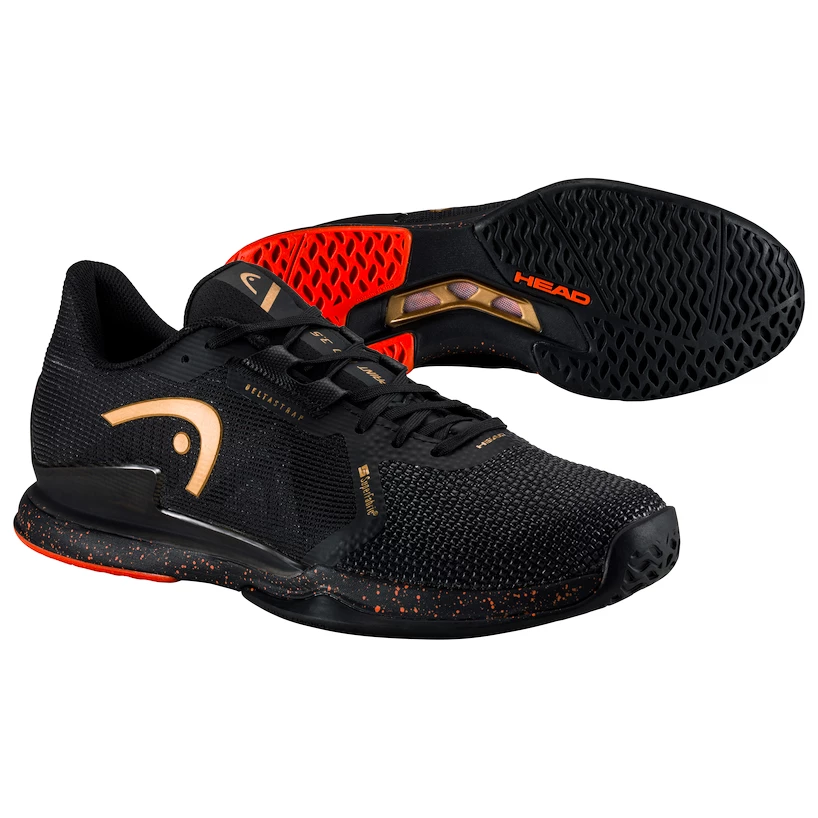 Mens black and orange tennis shoes top