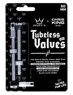 Valve tubeless PEATY'S  X chris king (mk2) silver tubeless valves - 80mm (ptv2-80-sil-12)